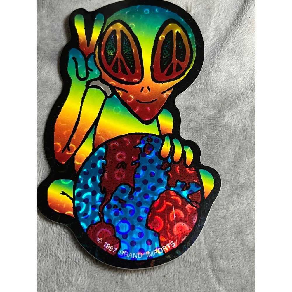 Lot 10 Vintage 1997 Alien Peace Sign Prism Stickers Holographic Rainbow UFO